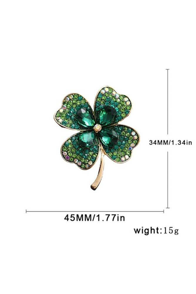 Kore Tarzı Yeşil Zirkon Taş Şanslı Dört Yapraklı Yonca Broş Yaka İğnesi