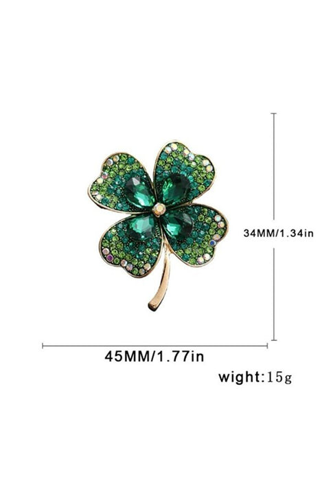 Kore Tarzı Yeşil Zirkon Taş Şanslı Dört Yapraklı Yonca Broş Yaka İğnesi